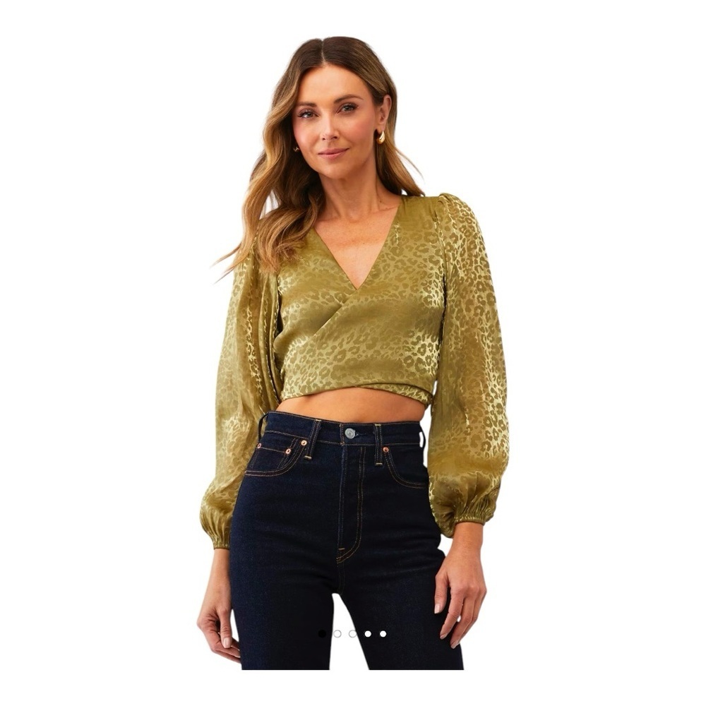 Show Me Your MuMu Joplin Blouse, gold cheetah organza Size Medium NWOT
